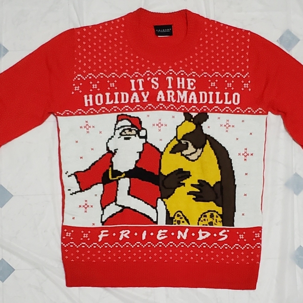 "It's the holiday armadillo" red sweater
